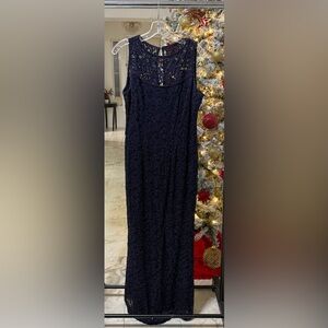 MARINA Navy Blue Lace Backless Dress